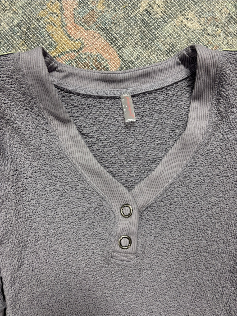 FP Movement by Free People Lavender Long-Sleeve Henley Top with Neon Stripe - Picture 3 of 3